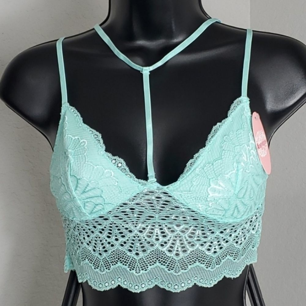 Delicate Mint Green Longline Lace "Choker" Bralette Size M/L